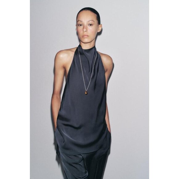 ZARA ZW COLLECTION SATIN HALTER TOP - Picture 1 of 8
